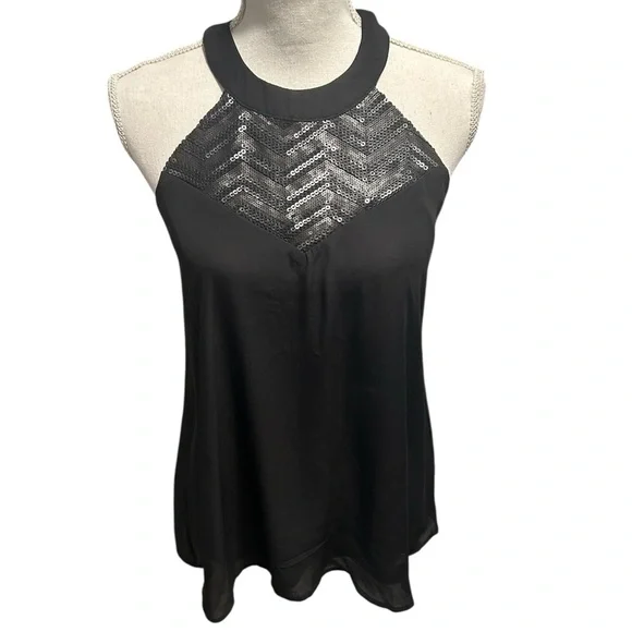 {Paper Crane} Black Sequin Accent Halter Top - Picture 1 of 3